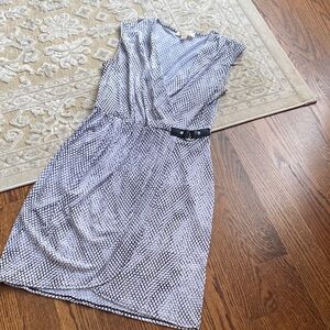 Michael Kors white Printed Cap Sleeve Faux-Wrap Midi Dress